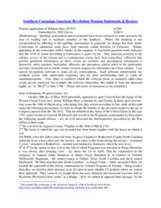 Southern Campaign American Revolution Pension Statements & Rosters Pension application of William Hays S37973 fn7NC Transcribed by Will Graves[removed]Methodology: Spelling, punctuation and/or grammar have been correcte