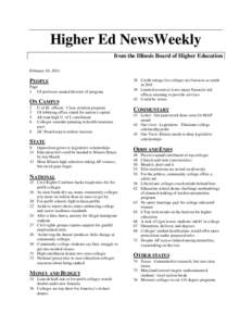 Higher Ed NewsWeekly from the Illinois Board of Higher Education February 10, 2011 PEOPLE Page