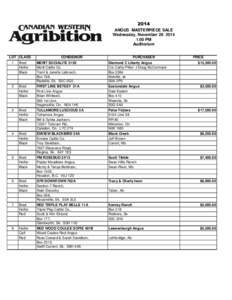 2014 ANGUS MASTERPIECE SALE Wednesday, November[removed]:00 PM Auditorium LOT CLASS