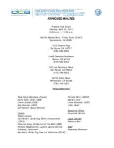 STATE BOARD OF GUIDE DOGS FOR THE BLIND 1625 North Market Boulevard, Suite S-202, Sacramento, CA[removed]P[removed]F[removed] | www.guidedogboard.ca.gov APPROVED MINUTES Practice Task Force