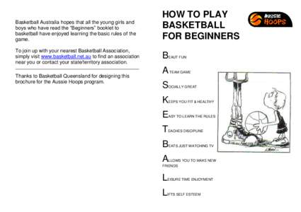 Basketball Australia hopes that all the young girls and boys who have read the “Beginners” booklet to basketball have enjoyed learning the basic rules of the game. To join up with your nearest Basketball Association,