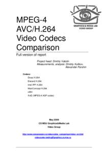 MPEG-4 AVC/H.264 Video Codecs Comparison Full version of report Project head: Dmitriy Vatolin