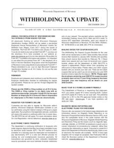 December 2004 Withholding Tax Update, Wisconsin Department of Revenue