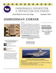 Ombudsman Newsletter  A newsletter for NMCSD N ava l M e d i c a l C e n te r S a n D i e go  Nove m b e r[removed]