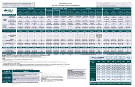 All Vermont Health Connect plans cover the same set of Essential Health Benefits. The difference lies in the plan designs, which determine how you pay for those benefits. Standard plans have the same designs across insur