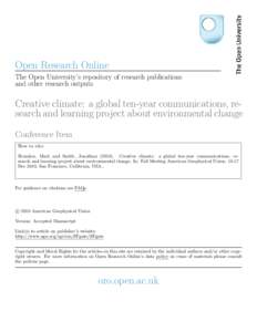 Open Research Online The Open University’s repository of research publications and other research outputs Creative climate: a global ten-year communications, research and learning project about environmental change Con