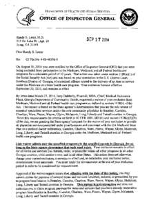 Department of HEALTH AND HumanServices  OFFICE OfInspectorGENERAL Randy S. Lentz, M.D. 513 SkiLake Dr., Apt. 10