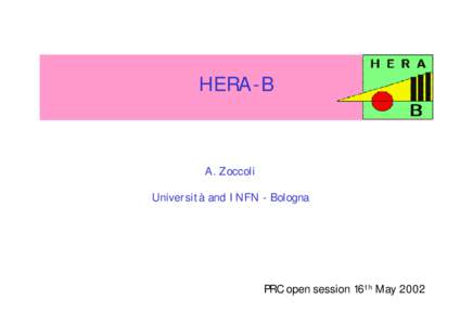 HERA-B  A. Zoccoli Università and INFN - Bologna  PRC open session 16th May 2002