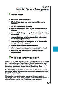 Chapter 9  Invasive Species Management In this Chapter ̶̶ What is an invasive species? ̶̶ What is the process of a plant or animal becoming