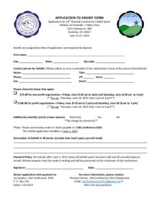 APPLICATION TO EXHIBIT FORM Application for 59th Biennial Conference Exhibit Space Holiday Inn Roanoke—Valley View 3315 Ordway Dr. NW Roanoke, VAJune 25-27, 2015