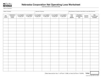 Nebraska Corporation Net Operating Loss Worksheet • See instructions on the reverse side. 	 Name of Corporation Federal ID Number	  Year