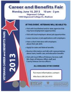 Career and Benefits Fair Monday, June 10, [removed]am - 3 pm  Edgewood College