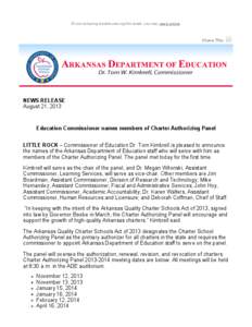 Education Commissioner names members of Charter Authorizing Panel