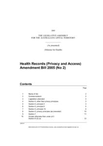 2005  THE LEGISLATIVE ASSEMBLY FOR THE AUSTRALIAN CAPITAL TERRITORY (As presented) (Minister for Health)