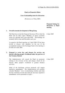 LC Paper No. CB[removed])  Panel on Financial Affairs List of outstanding items for discussion (Position as at 5 May 2005)