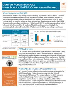 Denver Public Schools High School FAFSA Completion Project Why Focus on the FAFSA? Two research studies—by Chicago Public Schools (CPS) and H&R Block—found a positive correlation between completion of the Free Applic