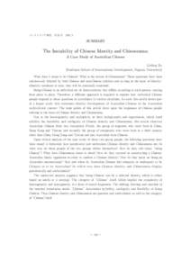 オーストラリア研究 第 20 号 [removed]SUMMARY The Instability of Chinese Identity and Chineseness: A Case Study of Australian Chinese