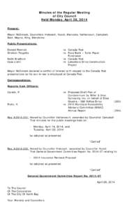Minutes of the Regular Meeting of City Council Held Monday, April 28, 2014