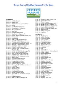 Eleven Years of Certified Humane® in the NewsArticles – EatinSeattle.com – Sobeys.com – UMASS Amherst, Summer Edition