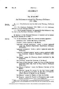 PHARMACY No. 18 of 1967 An Ordinance to amend the Pharmacy Ordinance[removed].—(1.) This Ordinance may be cited as the Pharmacy Ordinance