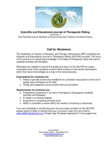 Scientific and Educational Journal of Therapeutic Riding A publication of THE FEDERATION OF HORSES IN EDUCATION AND THERAPY INTERNATIONAL  Call for Reviewers