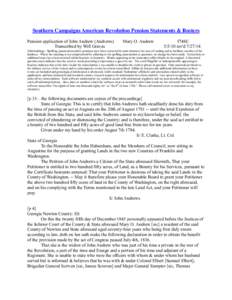 Southern Campaigns American Revolution Pension Statements & Rosters Pension application of John Andrew (Andrews) Transcribed by Will Graves Mary O. Andrew