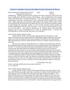 Southern Campaign American Revolution Pension Statements & Rosters Pension application of Charles Burk W18474 Sally fn29NC Transcribed by Will Graves[removed]