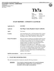California Coastal Commission Staff Report and Recommendation Regarding Coastal Development Permit Application No[removed]San Diego County Regional Airport Authority, San Diego County)