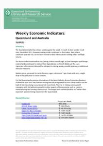       Weekly Economic Indicators:  Queensland and Australia 