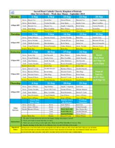 Sacred Heart Catholic Church, Kingdom of Bahrain Altar Servers Roster - Week days Masses - September[removed]Sep  Monday