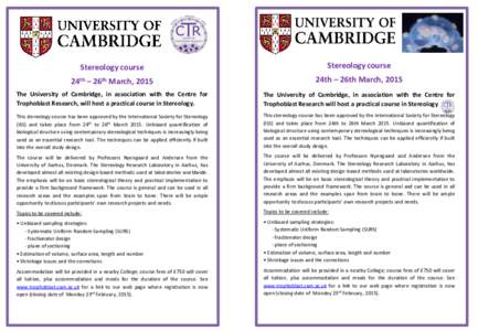 Stereology course  Stereology course 24th – 26th March, 2015