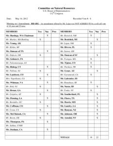 Committee on Natural Resources U.S. House of Representatives 112th Congress Date:  May 16, 2012