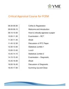 Critical Appraisal Course for FCEMCoffee & Registration
