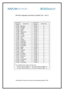 NAPLAN Language Conventions Example Test – Year 5  Question number Y5 Q01 Y5 Q02