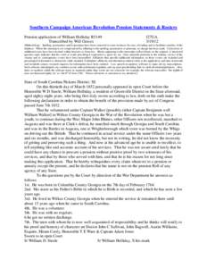 Southern Campaign American Revolution Pension Statements & Rosters Pension application of William Holliday R5149 Transcribed by Will Graves f27GA[removed]