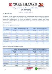 Property Sales & New Land Acquisition Update For October 2012 Stock Code：00688.HK Serial No.：（COLI-IR）2012-10E 1.