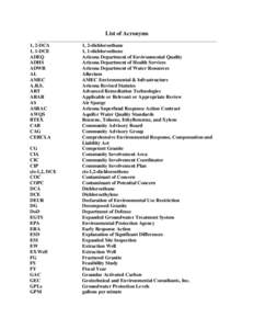 List of Acronyms ________________________________________________________________________ 1, 2-DCA 1, 2-dichloroethane 1, 1-DCE 1, 1-dichloroethene