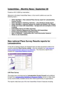 InstantAtlas – Monthly News | September 09 Posted on[removed]by instantatlas | Welcome to the latest InstantAtlas News, in this month’s edition we cover the following topics :• • •