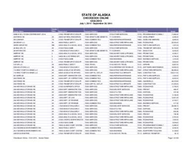 STATE OF ALASKA CHECKBOOK ONLINE COA 2015 July 1, [removed]September 30, 2014  Vendor Name