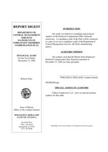 REPORT DIGEST DEPARTMENT OF CENTRAL MANAGEMENT SERVICES ILLINOIS STATE EMPLOYEES’ DEFERRED