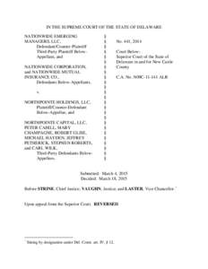 IN THE SUPREME COURT OF THE STATE OF DELAWARE NATIONWIDE EMERGING MANAGERS, LLC, Defendant/Counter-Plaintiff Third-Party Plaintiff BelowAppellant, and NATIONWIDE CORPORATION,