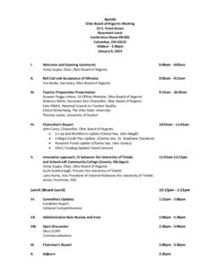 Agenda Ohio Board of Regents Meeting 25 S. Front Street Basement Level Conference Room #B-001 Columbus, OH 43215