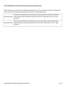 Microsoft Word - Turns Prohibited At Certain Times From Driveways On Certain Streets.docx