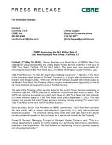 PRESS RELEASE For Immediate Release Contact: Courtney Clark CBRE, Inc[removed]