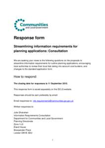 Streamlining information requirements for planning applications: Consultation response form