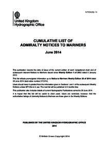 NP234(B)-14  CUMULATIVE LIST OF ADMIRALTY NOTICES TO MARINERS June 2014