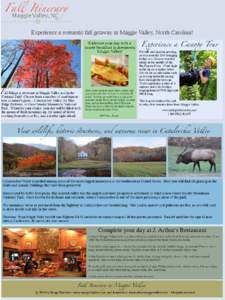 Fall Itinerary Maggie Valley, NC Experience a romantic fall getaway in Maggie Valley, North Carolina! Kickstart your day with a hearty breakfast in downtown
