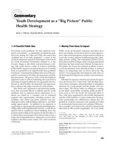 Youth Development as a "Big Picture" Public Health Strategy