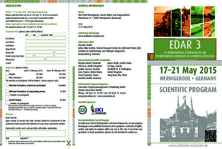 regiStratioN  geNeral iNformatioN EDAR-3 • 17–21 May 2015 • Wernigerode (Germany) Please send this form via fax to +[removed] via email to