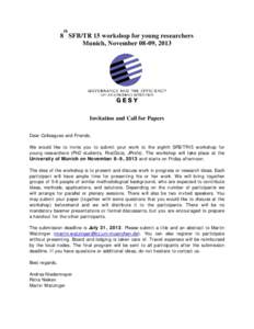 th  8 SFB/TR 15 workshop for young researchers Munich, November 08-09, 2013  Invitation and Call for Papers